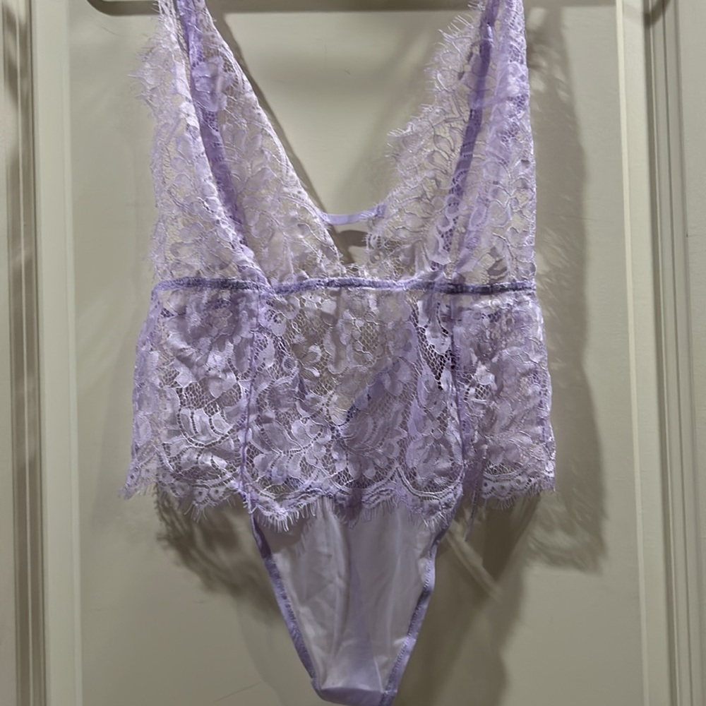 NWT Adore Me Lace mesh sheer wireless elastic waist G-String Bodysuit size S